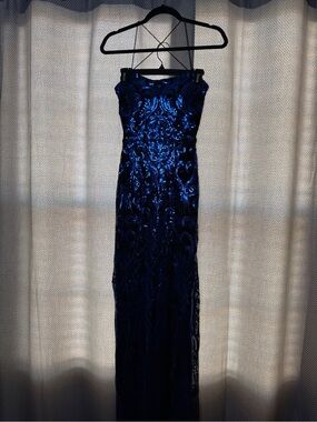 Black & Blue Sequin Prom Dress with Open Back